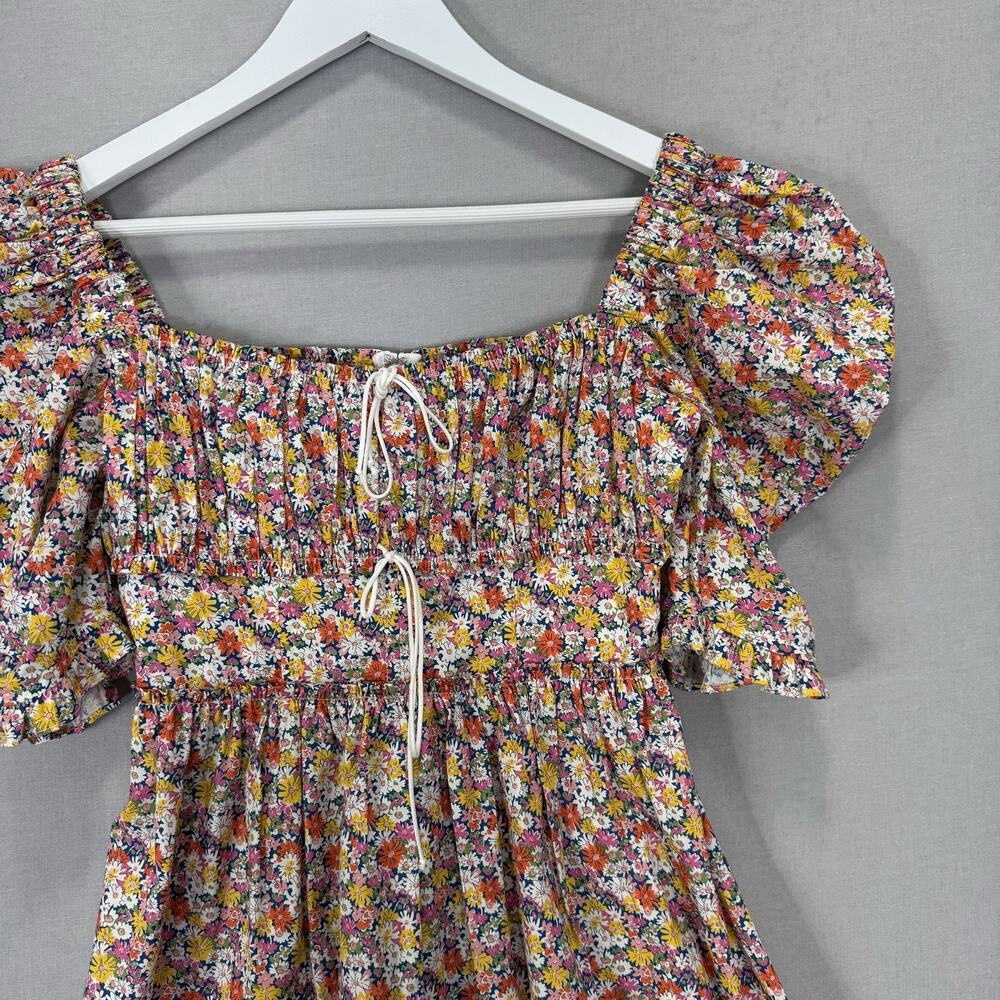 For Love & Lemons Libby Mini Dress‎ Womens XS Pink Floral Puff Sleeve Babydoll - Picture 4 of 13